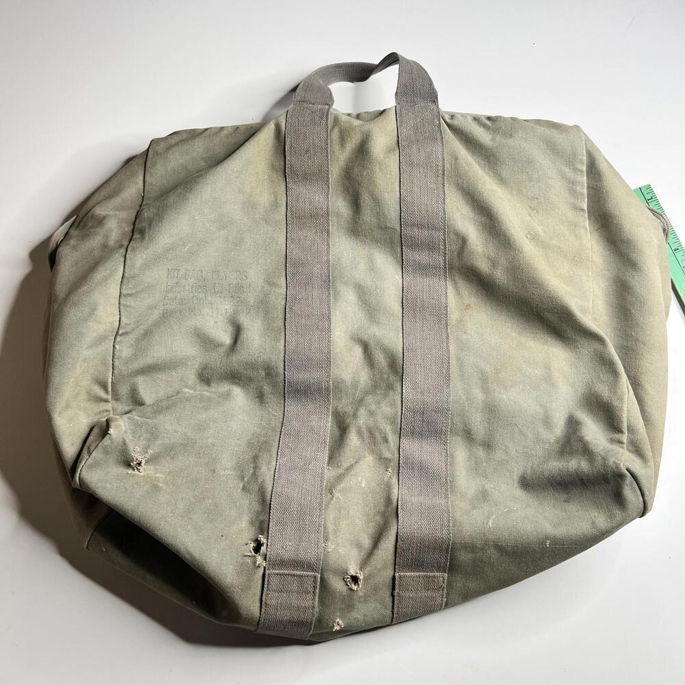 80s Vintage US Military Flyers Kit Bag OD Green Canvas Duffel Scovill Zipper USA